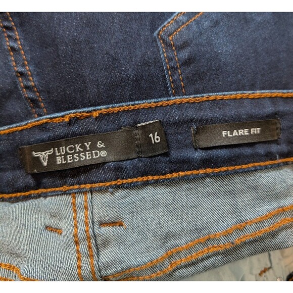 NWT Lucky & Blessed Blue Jeans Size 16 Flare Fit Distressed Stretch Slimming - Picture 6 of 12